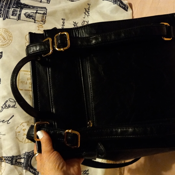 EUC Sharp Faux Leather Purse Adj Shoulder & Buckled Backpack Straps + Handle Blk - Picture 5 of 7